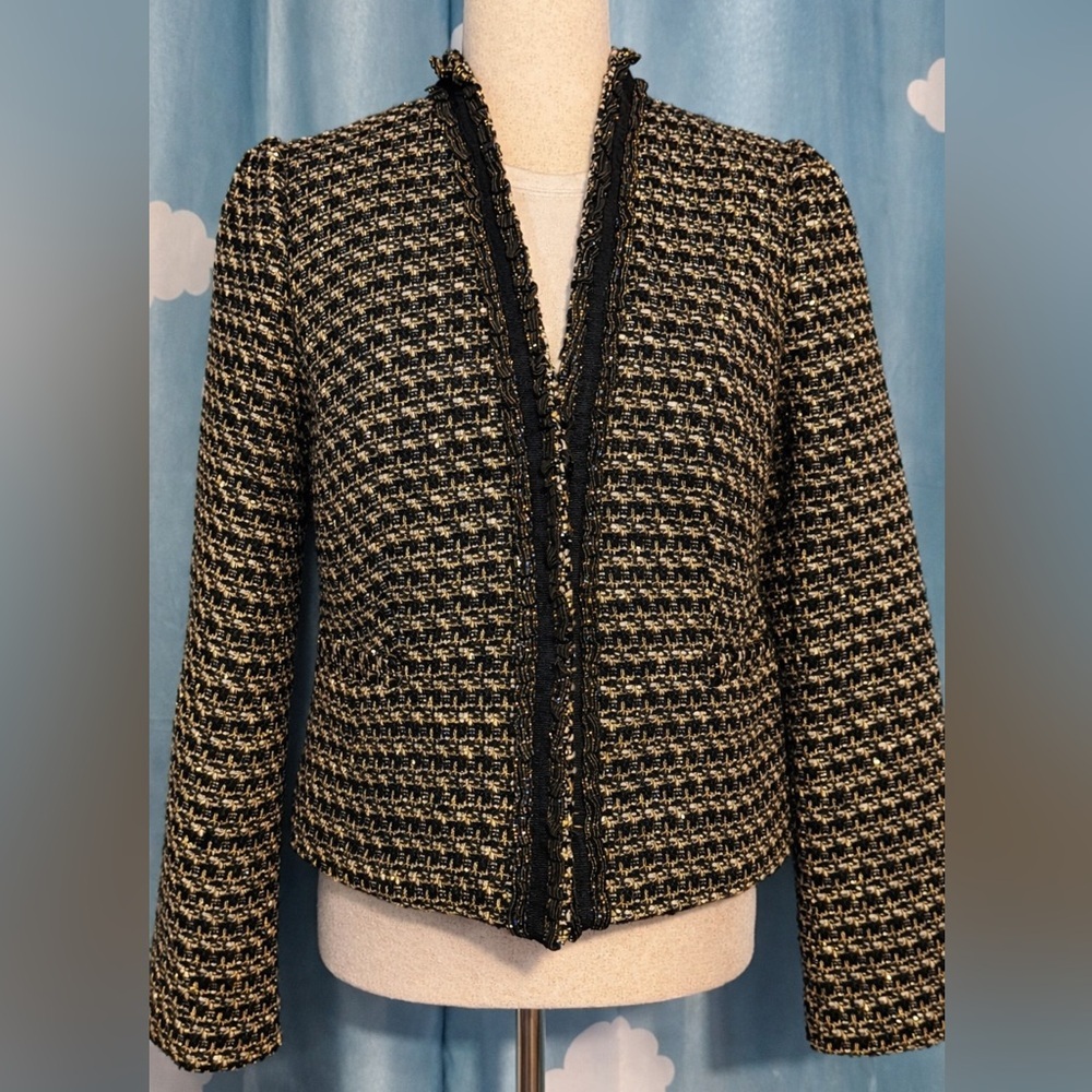 Talbots Metallic gold and black tweed jacket blazer- 4